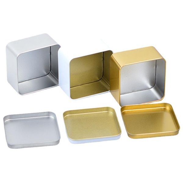 

gift wrap empty metal tin silver gold white package box square case organizer for money coin jewelry wedding party candy favor