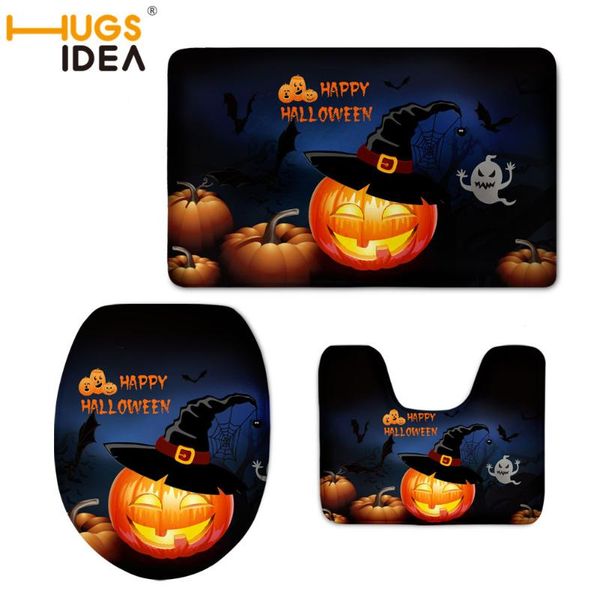 

3pc hollween theme flannel toilet lid cover rugs soft overcoat case anti-slip pedestal doormat mats for bathroom seat covers