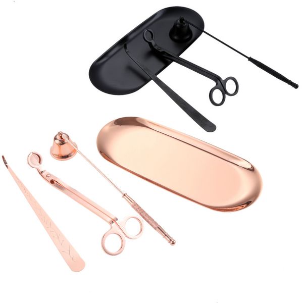 Candela Trimmer Wicks Trim Candele Set di estintori Vassoio in acciaio inossidabile oro rosa