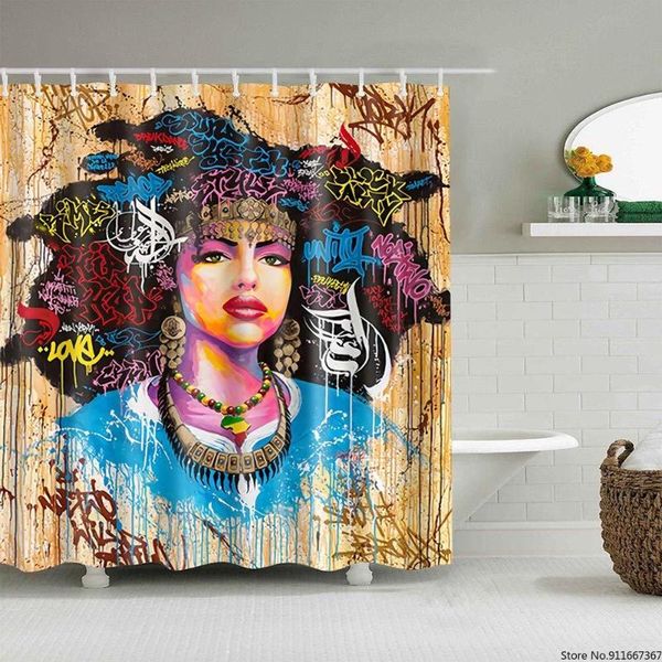 

jazz style women and scrawl pattern digital print yellow shower curtains for bathroom decor,polyester waterproof fabric bath