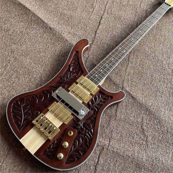 Varış 4 dizeleri bas kahverengi elektro gitar kayıt modu, beyaz ciltleme, altın donanım, gülağacı ölçeği, kişiselleştirilmiş