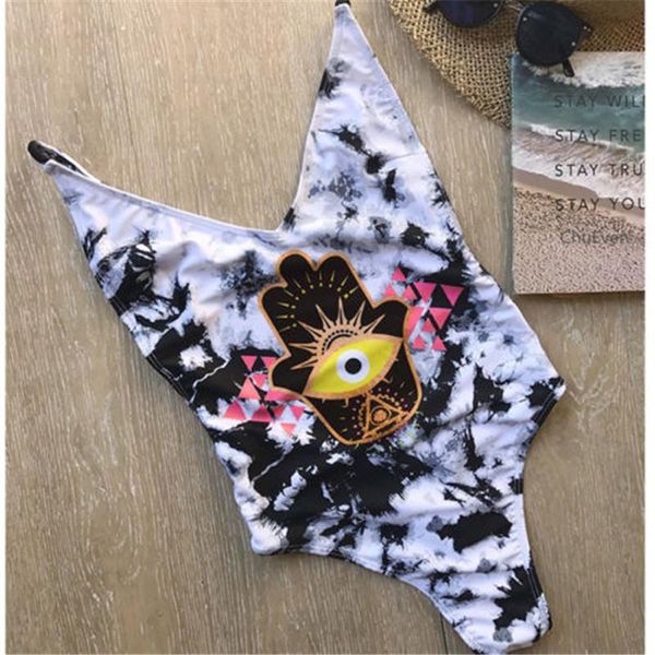 

one-piece suits women swimwear monokini backless v-neck swimsuit print bikini suit