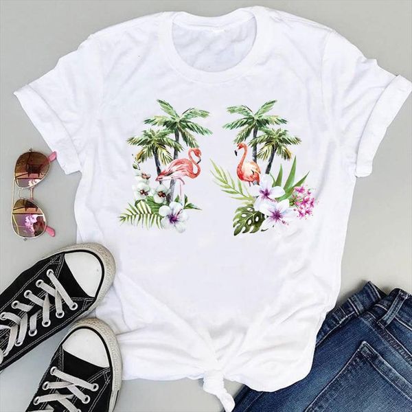 

And Women Cartoon Flamingo Mens T Shirts Beach Floral Animal Short Sleeve Graphic Summer Fashion Print Female Clothes Tops Tees, White;black