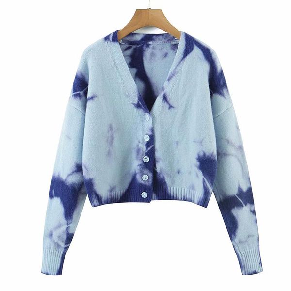 

women's knits & tees yenkye women vintage tie dye crop cardigan sweater mujer single breasted v neck long sleeve autumn winter outerwea, White