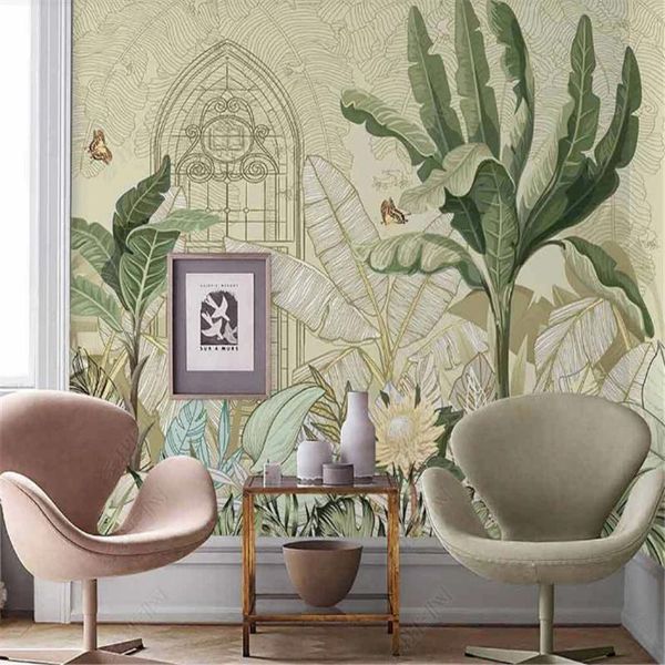 

nordic mural wallpapers for living room tropical plants rain forest southeast asia pastoral background wall paper home decor