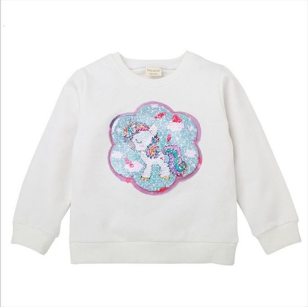

1 7yrs children girls sequin unicorn cotton long sleeve sweater t shirts wear spring clothing, Blue