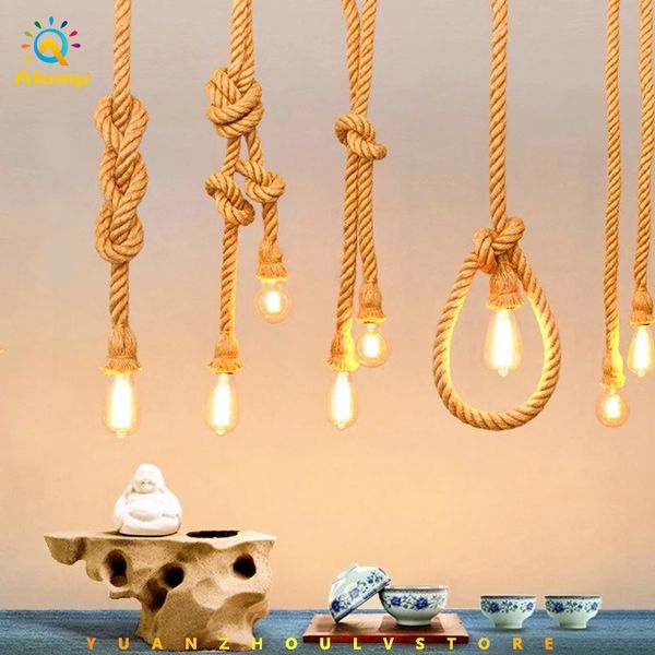

vintage hemp rope pendant lamp 1m 2m 3m e27 indoor lighting industrial country style hanging lamps for home decor