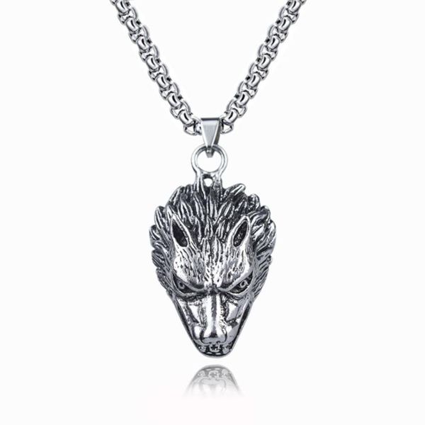 

pendant necklaces personality creative retro wolf head men's stainless steel necklace trend party punk jewelry, Silver