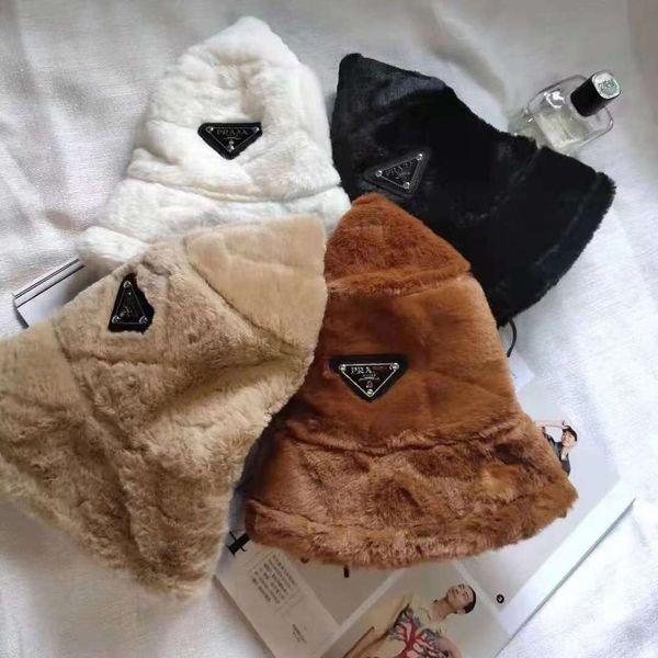 

hat female autumn and winter inverted triangular standard plush basin version versatile imitation rabbit hair fisherman, Blue;gray