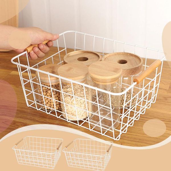 

storage baskets iron wire wrought basket household metal organizer holder bathroom kitchen sundries container with lining cloth