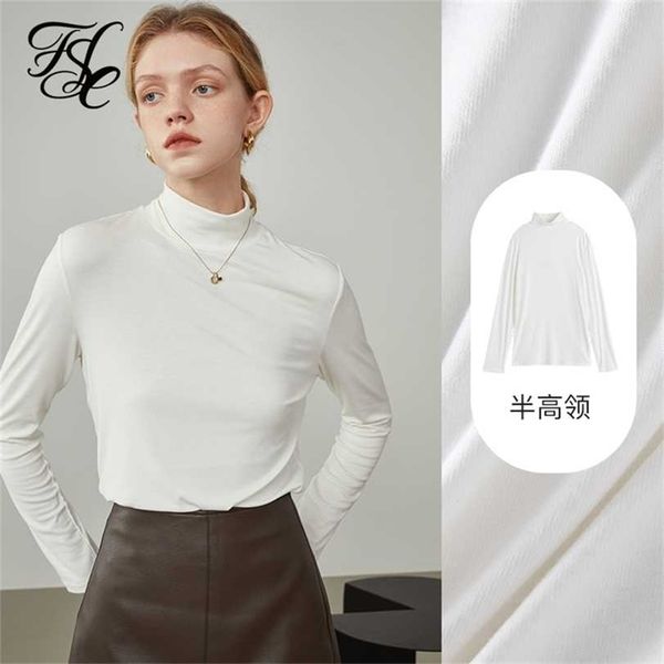 

fansilanen women pile collar solid bottoming shirt white office temperament undershirt winter sweater pullovers 211217, White;black