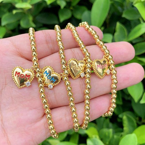 

charm bracelets elastic bead bracelet delicate mother's gift zircon heart shape brass pendant accessories 18k gold plated chain bangle, Golden;silver