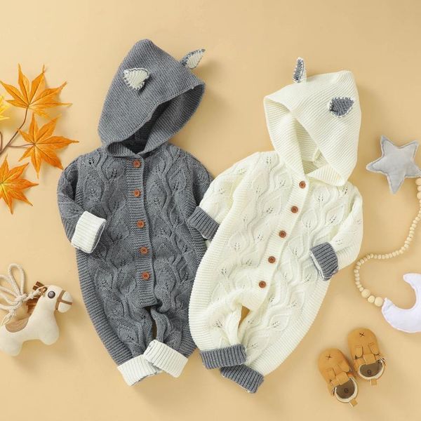 

jumpsuits autumn winter born baby boys girls cute ear knit solid romper hooded sweater jumpsuit outfit 5 colors infant rompers, Blue