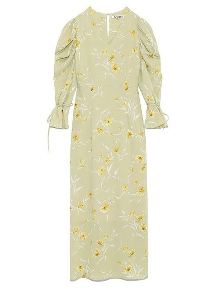 

2021neploe fresh v neck high waist chiffon dress chic dstring print women dresses elegant office lady puff sleeve vestidos, Black;gray