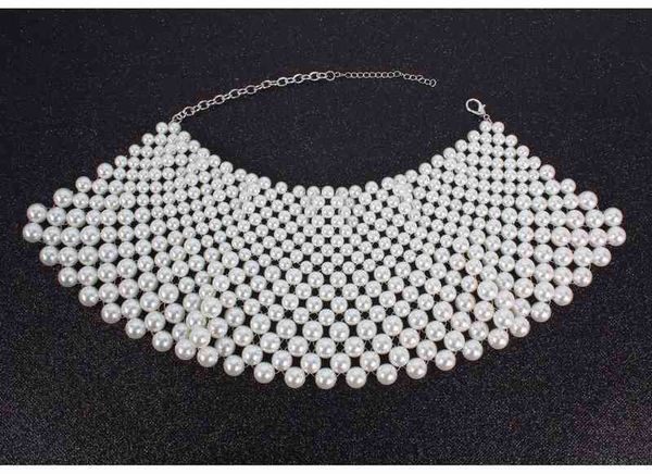 

jewelry fashion exaggerated white pearl woven necklace, Silver
