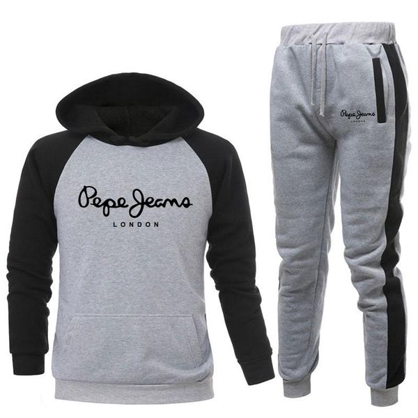 

men's hoodies & sweatshirts casual stitching tracksuit autumn running 2 pieces sport set men long sleeve zipper sweatshirt sets winter, Black