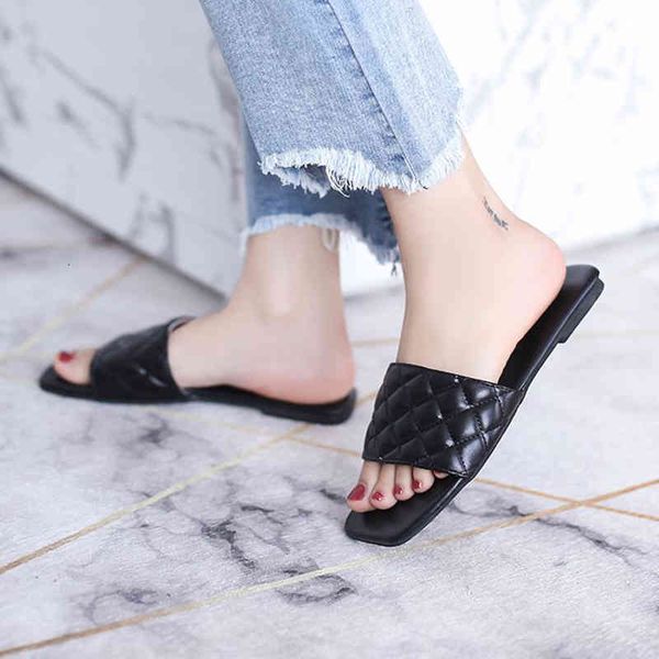 

slippers lucyever summer casual sandals shoes woman 2021 pu leather comfort non-slip women open toe beach slides plus size 42 fa6i, Black