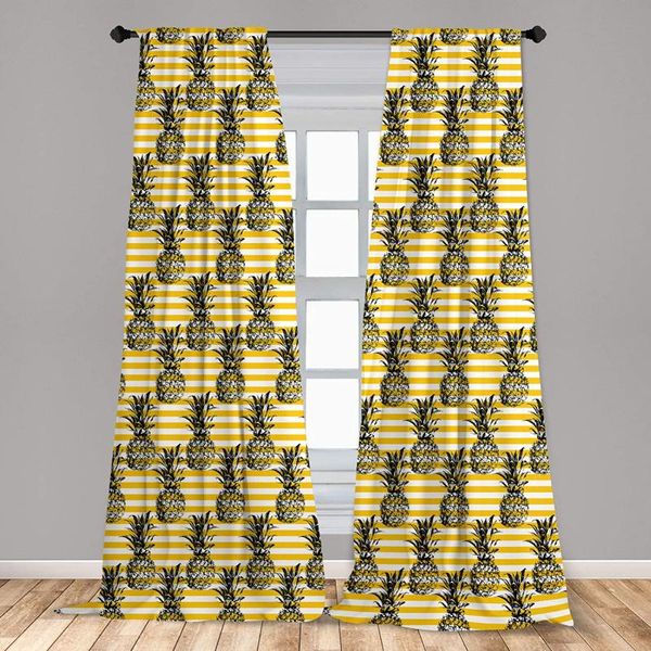 

curtain & drapes mustard tropical pineapples over horizontal striped yellow lines fresh fruit humor design window living room