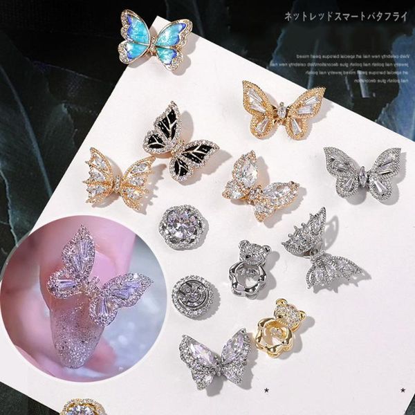 

nail art decorations 5pc 3d flying butterfly zircon alloy shake wing luxury crystal jewelry diy manicure accessor, Silver;gold