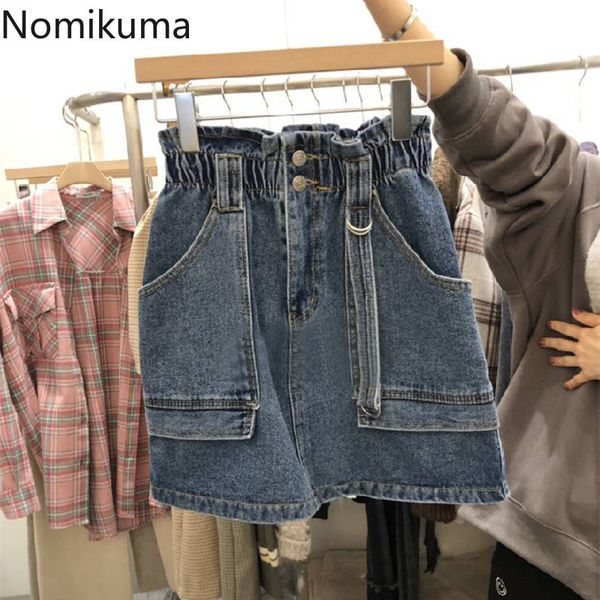 

nomikuma spring new jeans skirts stretch high waist pockets women demin skirt causal a-line mini bottom mujer faldas 6f533 210427, Black