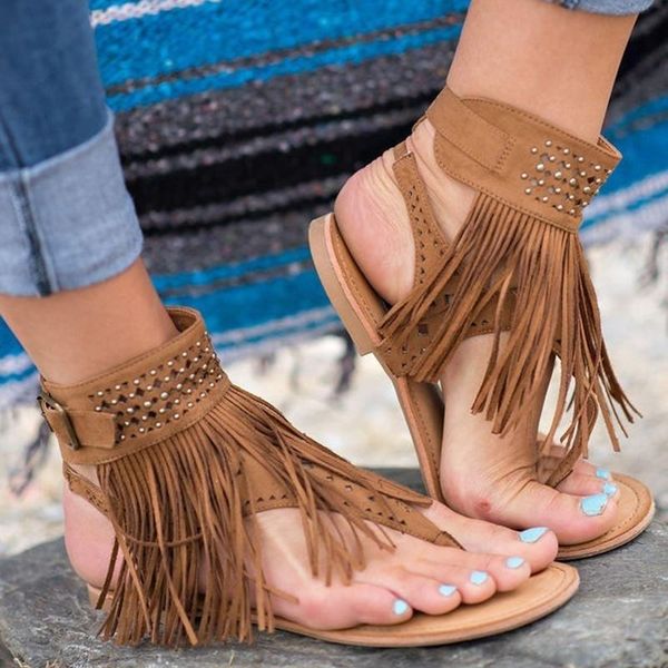 

1pair style women bohemian sandals flat tassels casual summer shoes sandalia feminina ladies, Black