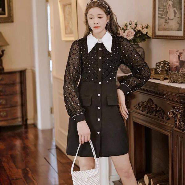

casual dresses 2021 runway shirt women elegant office vestidos fashion ladies long sleeve party mini dress, Black;gray