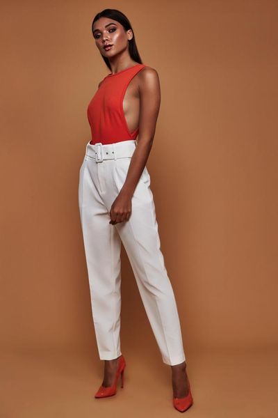 

women's pants & capris women slim fit tie belted high waist ol skinny cigaratte long trousers causal summer solid pencil pant, Black;white