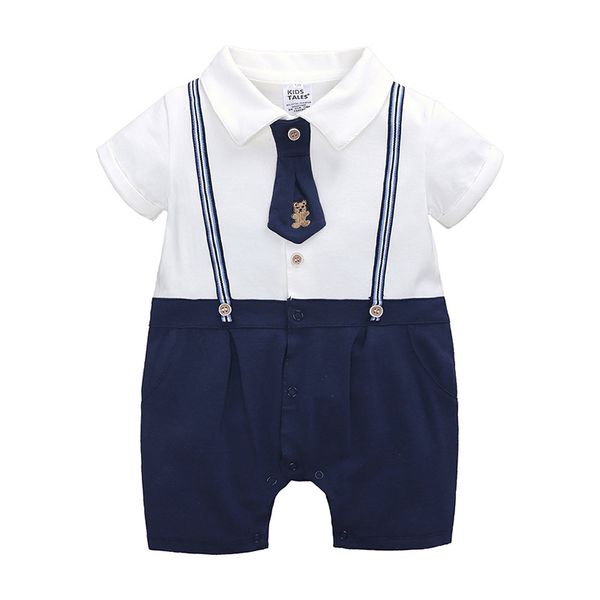 Baby Boys Pagliaccetti Newborn Estate Estate Infant Infant Costumes Abbigliamento Legame manica corta Abbigliamento per bambini Navy One Piece 210413