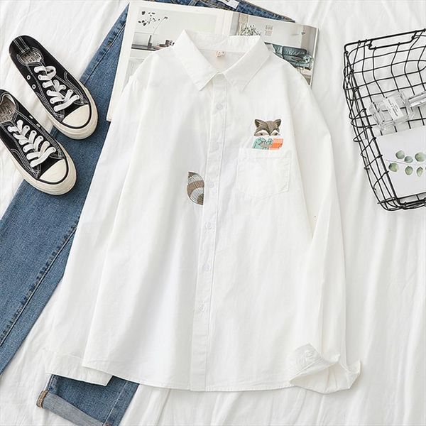 

casual solid white jk women shirt squirrel embroidery plus size from s to 6xl
