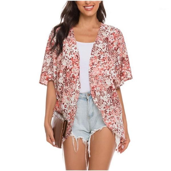 

women's swimwear women bikini cover up kimono cardigan print chiffon beach shawl loose outwear pareo plage baÃ±adores mujer 2021, White;black