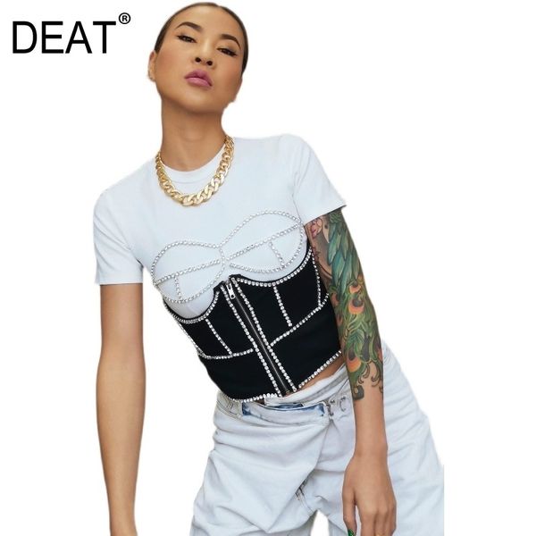 

summer fashion women clothes round neck short sleeves white t-shirt and waistband two pieces tide wr15801l 210421
