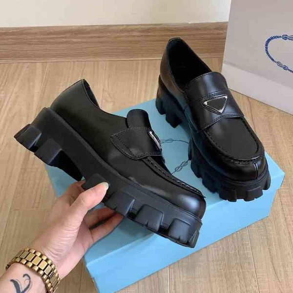 

shoes soft designer cowhide loafers rubber platform sneakers black shiny leather slipper chunky round head sneaker thick bottom prad shoe