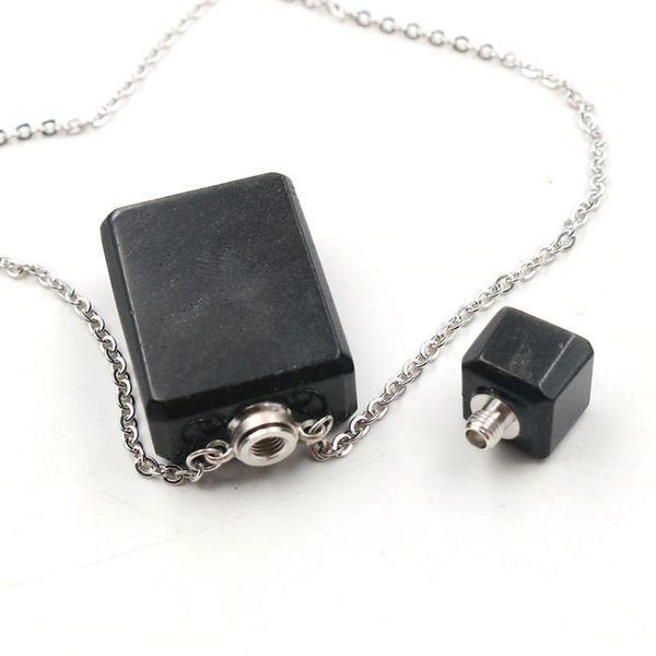 

pendant necklaces yjxp perfume bottle natural obsidian square shape stone essential oil diffuser jewelry, Silver