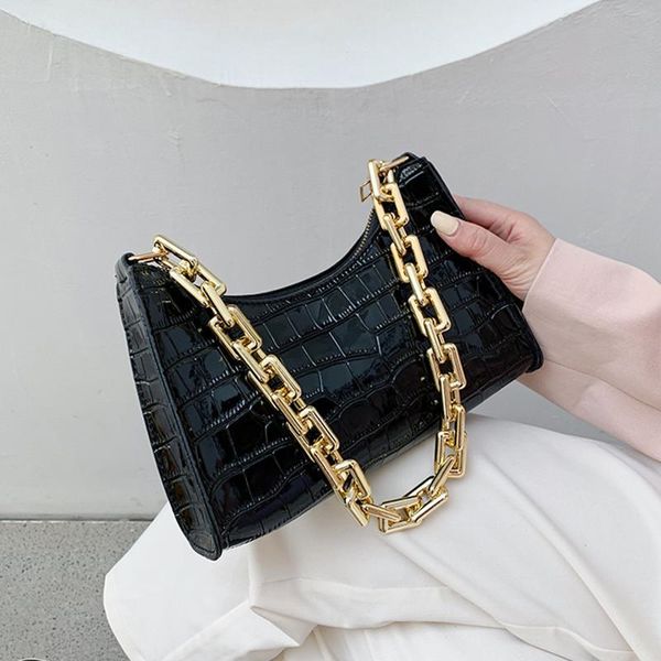 

evening bags fashion crocodile pattern zipper handbags texture embossed lacquer shoulder bag simple and small square for women 2021