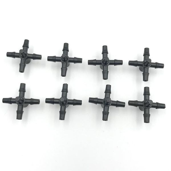 Equipamentos de rega 10pcs Conector de 4 vias farpado de plástico para acoplamentos de mangueira de tubo de tubulação de 3/5 mm