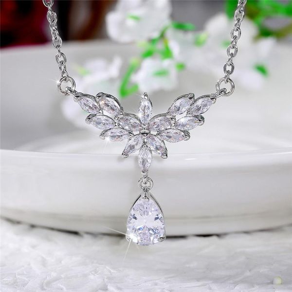

pendant necklaces huitan gorgeous bridal wedding necklace creative teardrop cz delicate women's for party jewelry, Silver