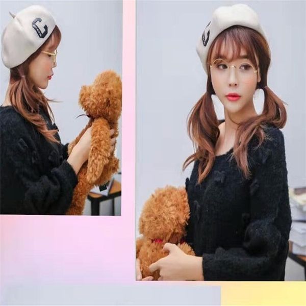 

autumn and winter women stripe cloth fashion personality beret hat leisure retro literary wool hats, Blue;gray