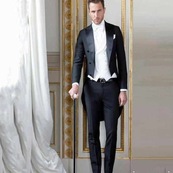 

italian black tailcoat long jacket morning party men suits pants costume homme mariage 3 pieces terno masculino groom tuxedos men's & b, White;black