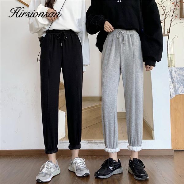 

hirsionsan high waist pants women 2021 elastic slim winter thicken harem trousers loose warm female causal black sweatpants women's & c, Black;white