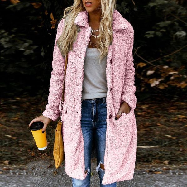 

solid pink blend coat female outerwear jacket women winter long lady plus size 3xl casual button clothing #j31 women's wool & blends, Black