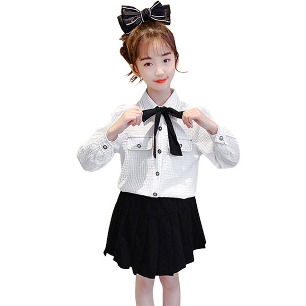 

clothes for girls white blouse + skirt teenage school clothing spring outfits casual style children's suits 210527