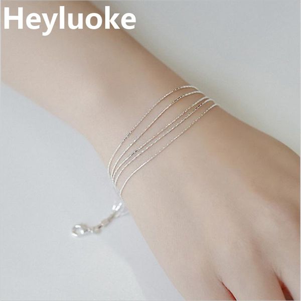 

link, chain style 925 stamped silver plated bracelet multi circle five layers chain&link for women wedding party jewelry gifts, Black