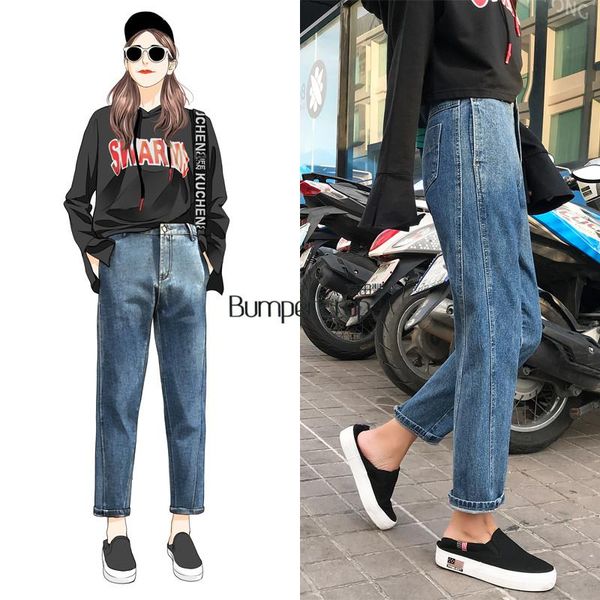 

women's jeans genuine bumpercrop harem xs size little girl 2021 fashion pants blue and apricot special design denim woman ankle ins