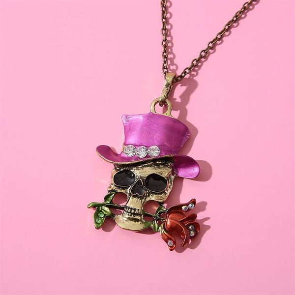 

chains exaggerated fashion trend personality wild color skull rose necklace men ghost simple pendant women jewelry wholesale, Silver