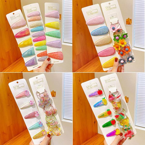 

hair accessories 5/15 pcs/set children cute sequins cartoon scrunchies rubber bands hairpins girls geometric clips kids, Slivery;white