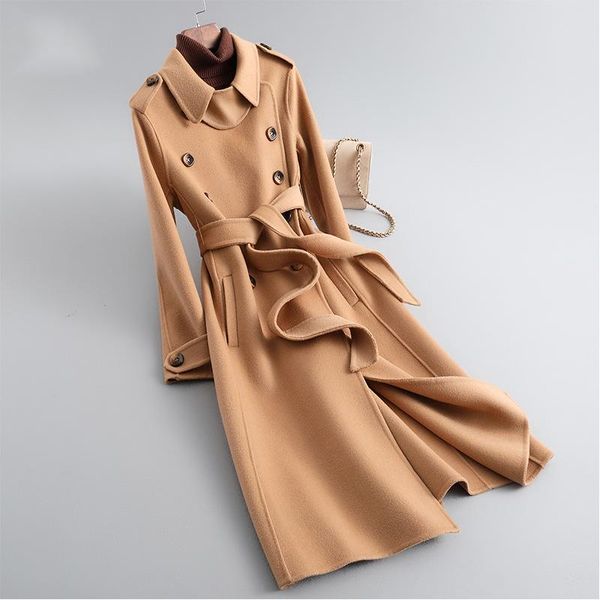 

women's wool & blends double faced woolen cloth coat mid long autumn winter 2021 for women, Black