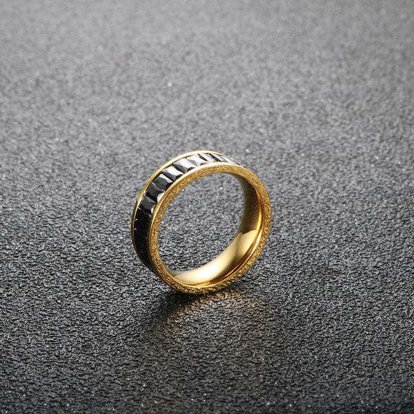 

stainless steel black zircon stone rings gold plated wedding finger ring for women men jewelry gift, Slivery;golden