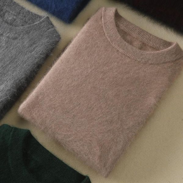 

men's sweaters men's winter thicken warm 100% mink cashmere sweater men o-neck knitted pullover classic solid color wool knitwear, White;black