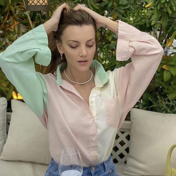 

women's blouses & shirts zxqj vintage women loose patchwork 2021 summer fashion ladies soft cotton shirt oversize girls chic pink swee, White