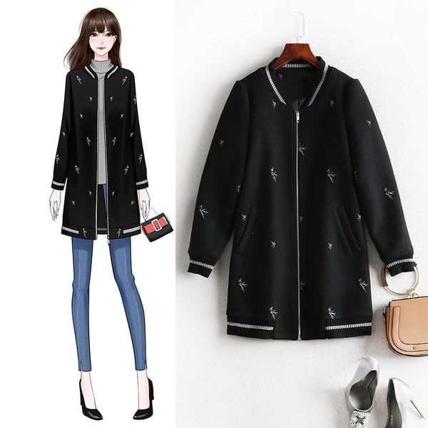 

women's wool & blends loose fashion thin cover 200kg large woolen coat 8516, Black